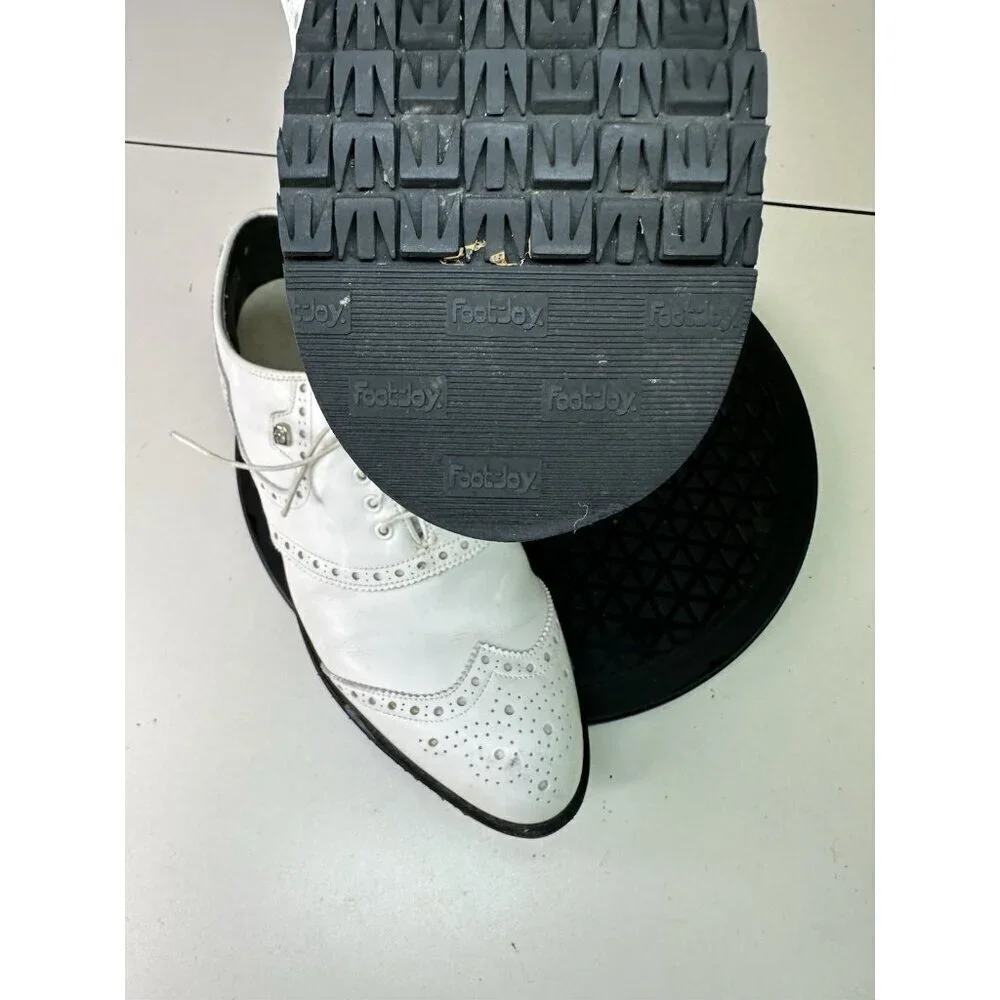 Footjoy 55160 Rare White Brogued Leather Wingtip Golf Shoes Made In USA Sz 8D